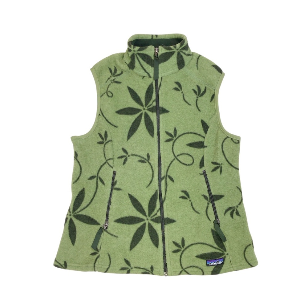 Patagonia Women's Synchilla Fleece Full Zip Vest Size Large Green Leaf Print USA